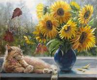 Без бренда «Подсолнухи в синей вазе возле кота» в Улан-Удэ