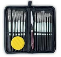 Без бренда «Коробка 50 шт.: Набор кистей для рисования в чехле, премиум набор (15 нейлоновых кистей, 1 мастихин) белые» в Улан-Удэ