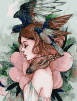 Без бренда «Девушка с большим цветком и птицы» в Улан-Удэ в интернет-магазине  Без бренда «Девушка с большим цветком и птицы» в Улан-Удэ